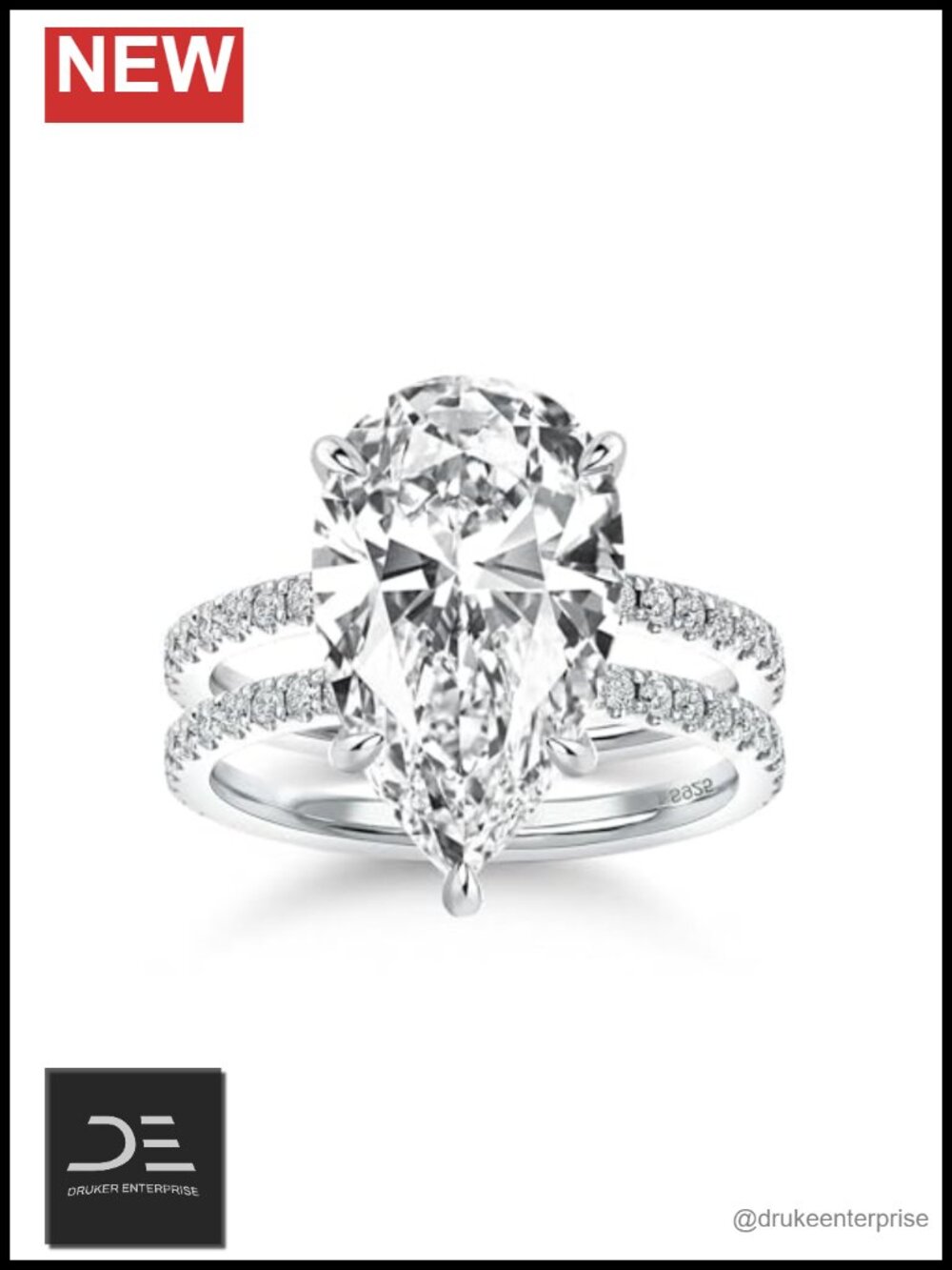 Bridal Ring Set 5 Carat Pear CZ 18K Gold Plated S925 Silver